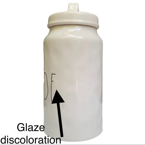 Rae Dunn WOOF Canister Dog Treat Jar White Black Letters Dimples NWT 2017 OG - Picture 4 of 14